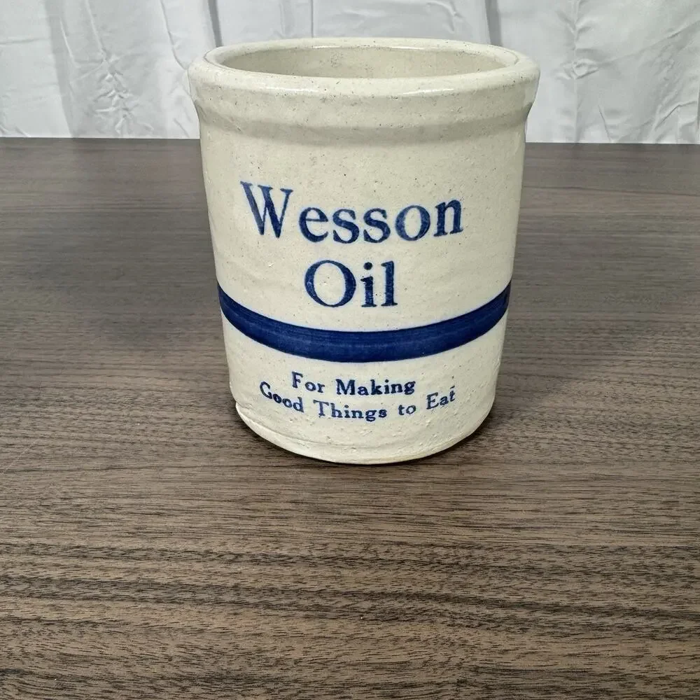 Vintage Wesson Oil Crock. Stoneware advertising jar antique‎ kitchen decor